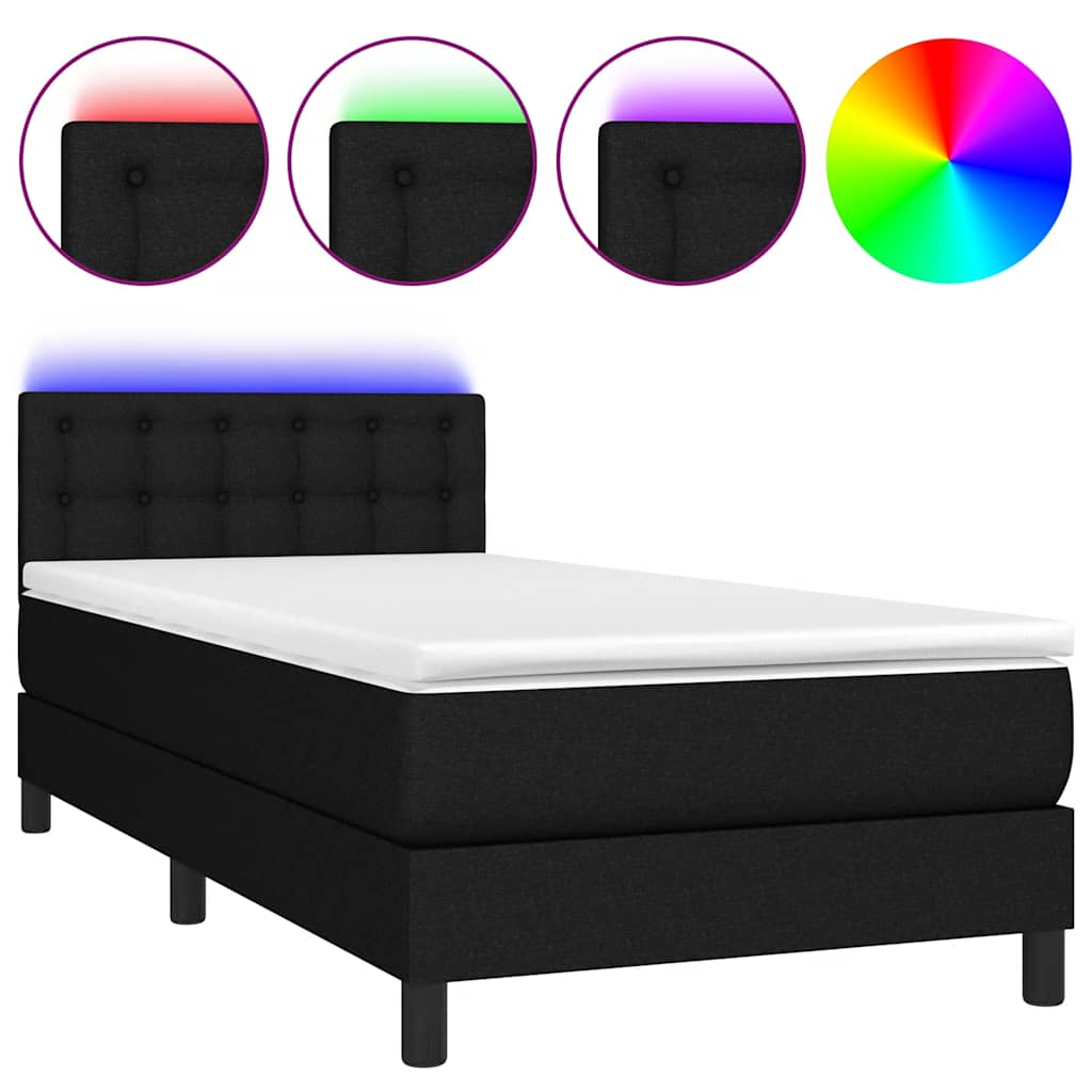 Krevet box spring s madracem LED crni 90x200 cm od tkanine