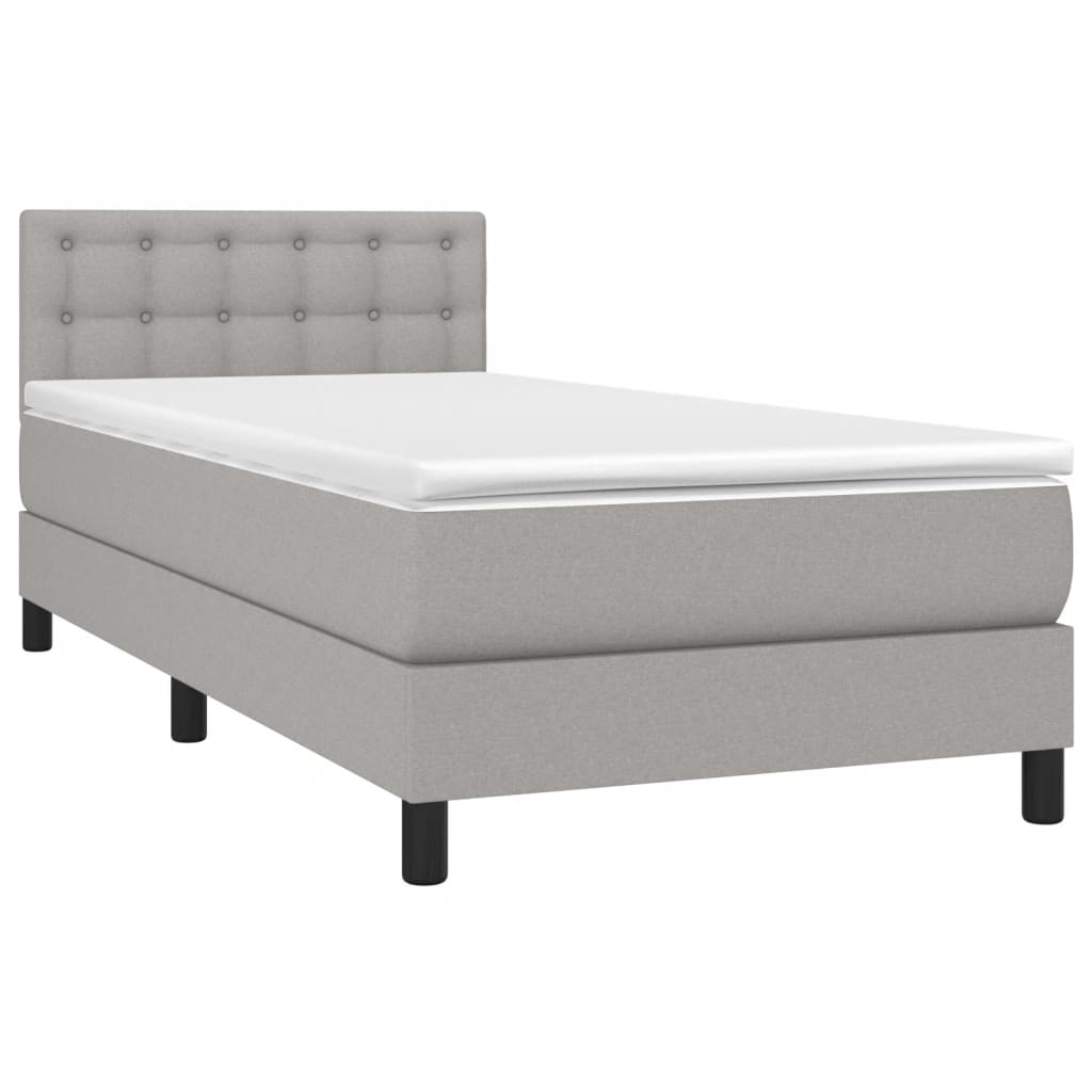 Krevet box spring s madracem LED svjetlosivi 100x200 cm tkanina