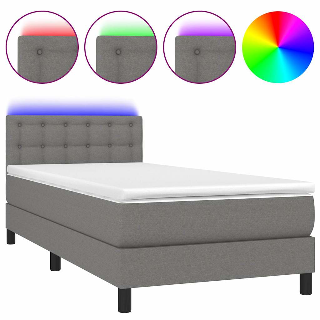 Krevet box spring s madracem LED tamnosivi 100x200 cm tkanina
