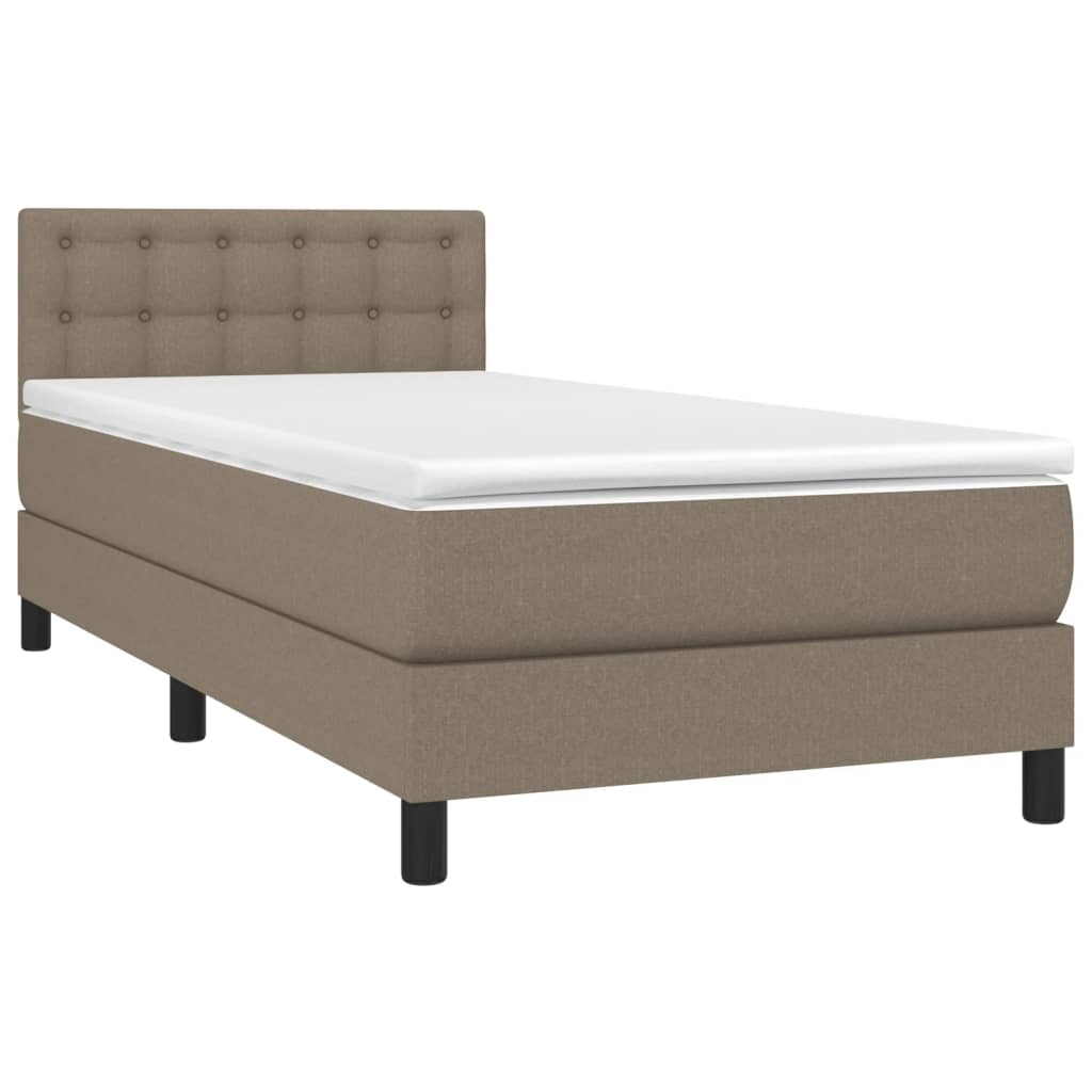 Krevet box spring s madracem LED smeđesivi 100x200 cm tkanina