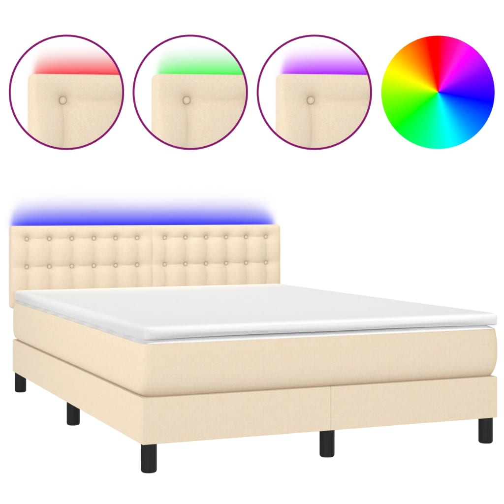 Krevet box spring s madracem LED krem 140x190 cm od tkanine
