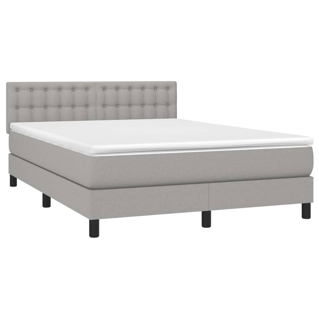 Krevet box spring s madracem LED svjetlosivi 140x200 cm tkanina