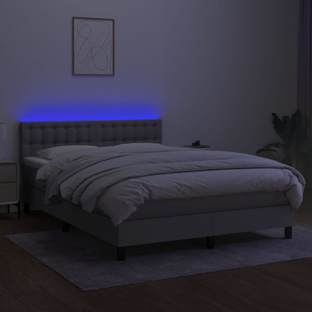 Krevet box spring s madracem LED svjetlosivi 140x200 cm tkanina