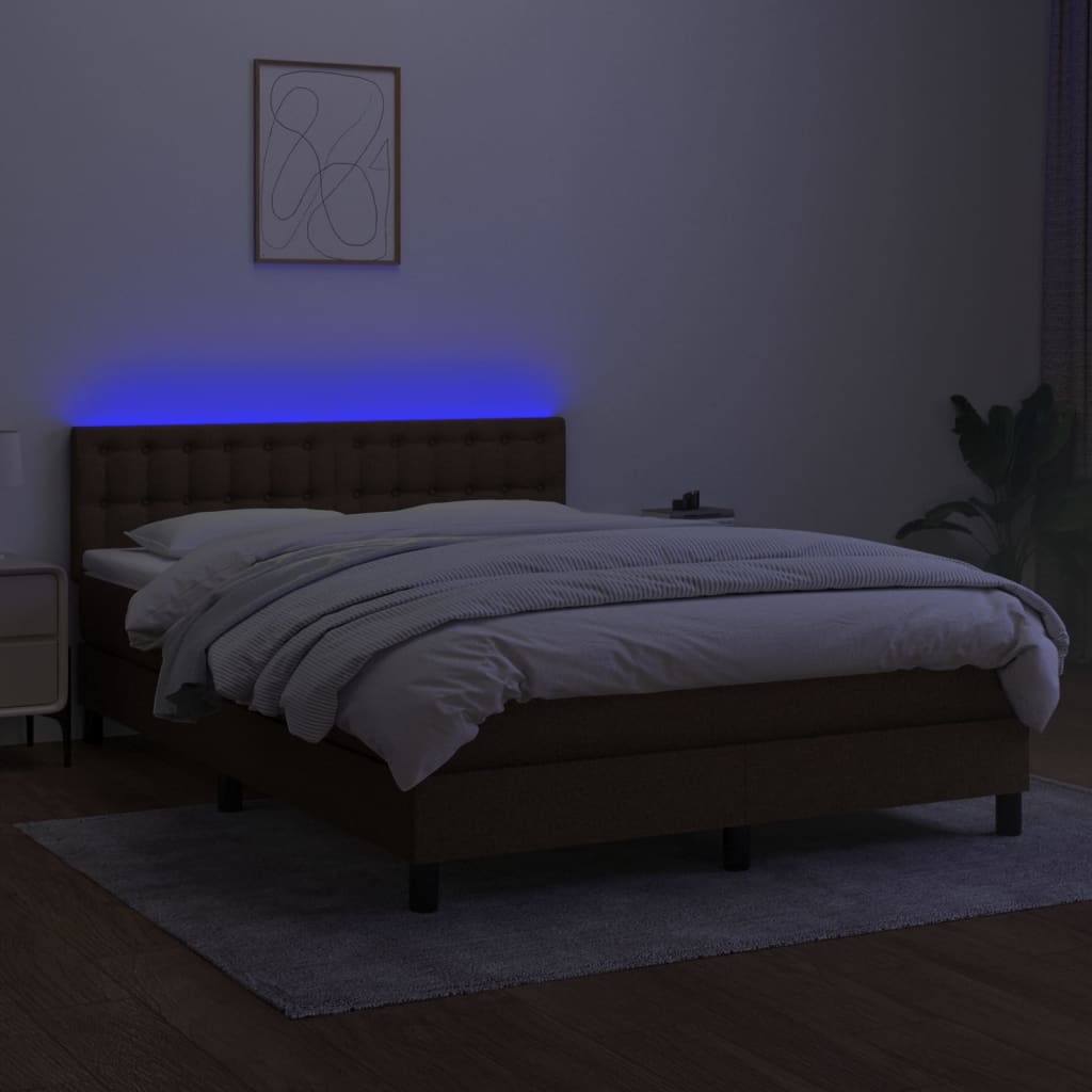 Krevet box spring s madracem LED tamnosmeđi 140x200 cm tkanina
