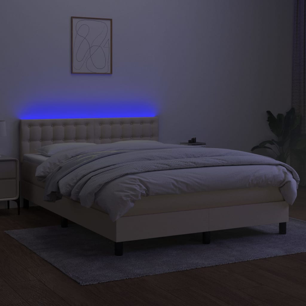 Krevet box spring s madracem LED krem 140x200 cm od tkanine