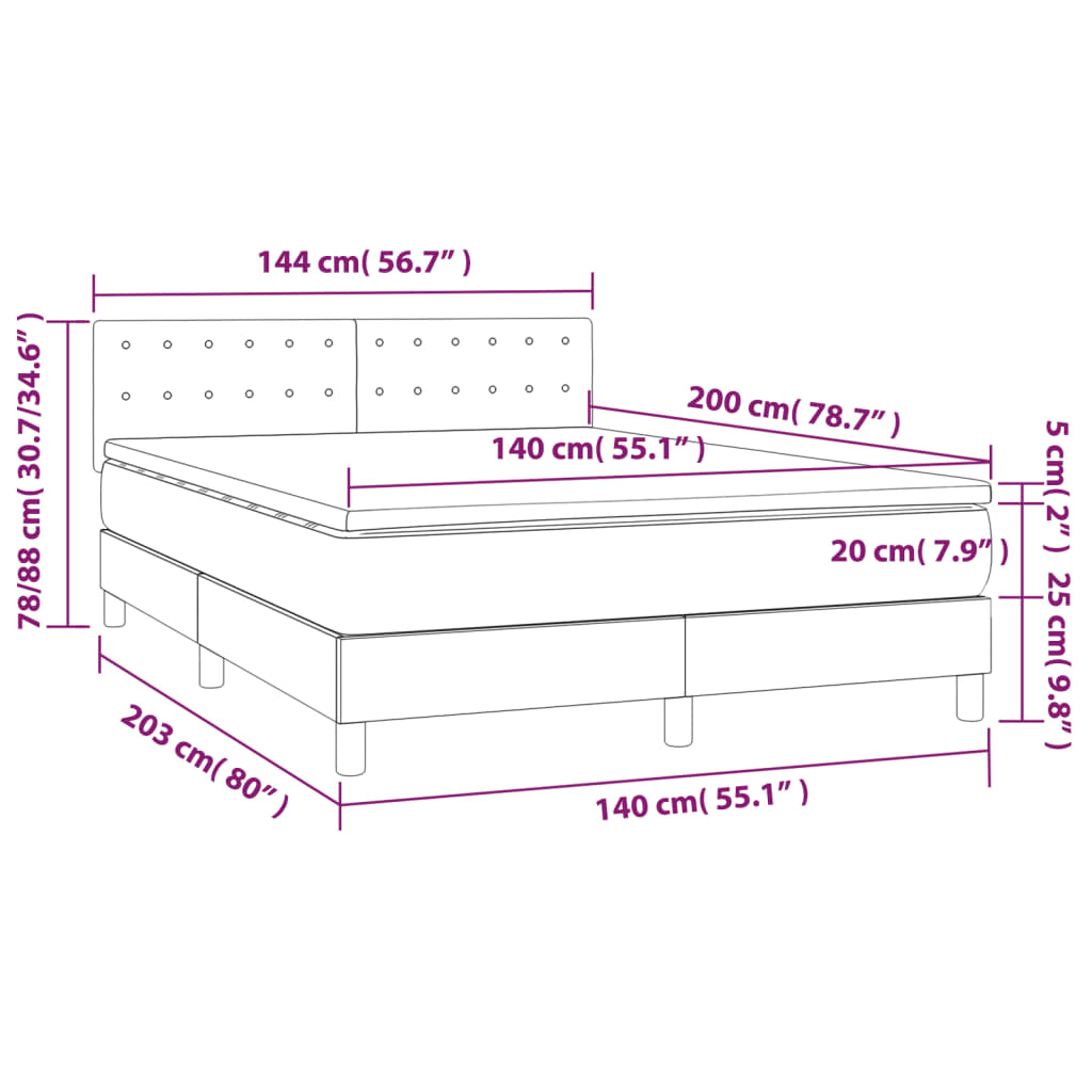 Krevet box spring s madracem LED krem 140x200 cm od tkanine