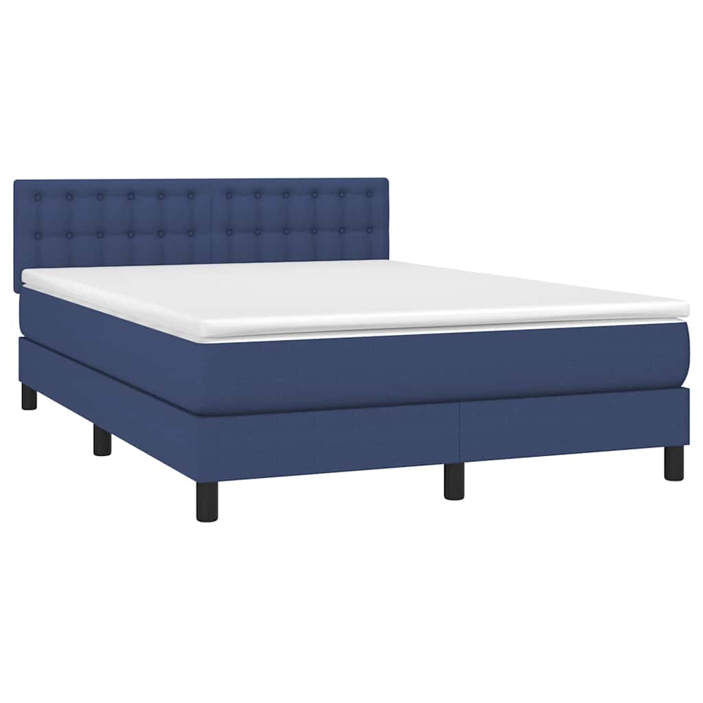 Krevet box spring s madracem LED plavi 140x200 cm od tkanine