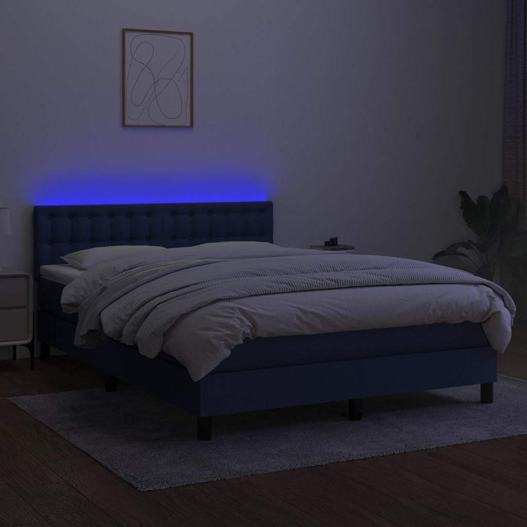 Krevet box spring s madracem LED plavi 140x200 cm od tkanine