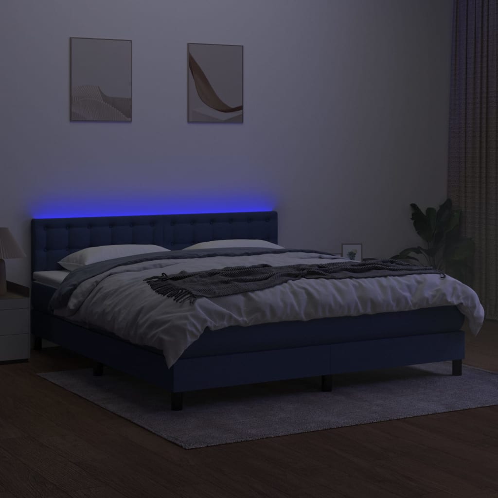 Krevet box spring s madracem LED plavi 160x200 cm od tkanine