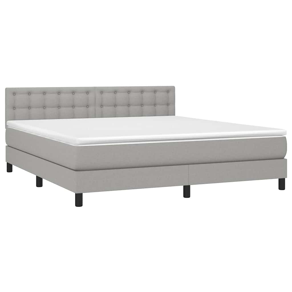 Krevet box spring s madracem LED svjetlosivi 180x200 cm tkanina
