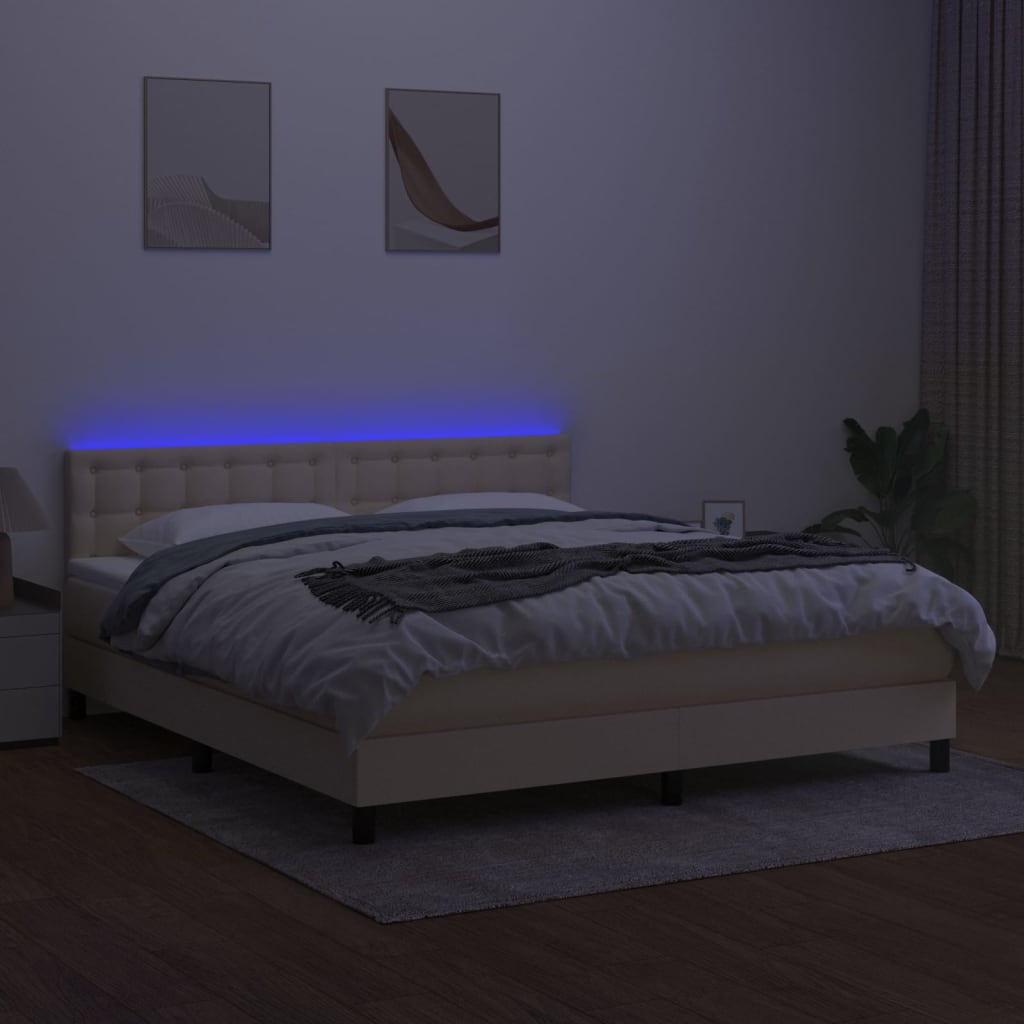 Krevet box spring s madracem LED krem 180x200 cm od tkanine