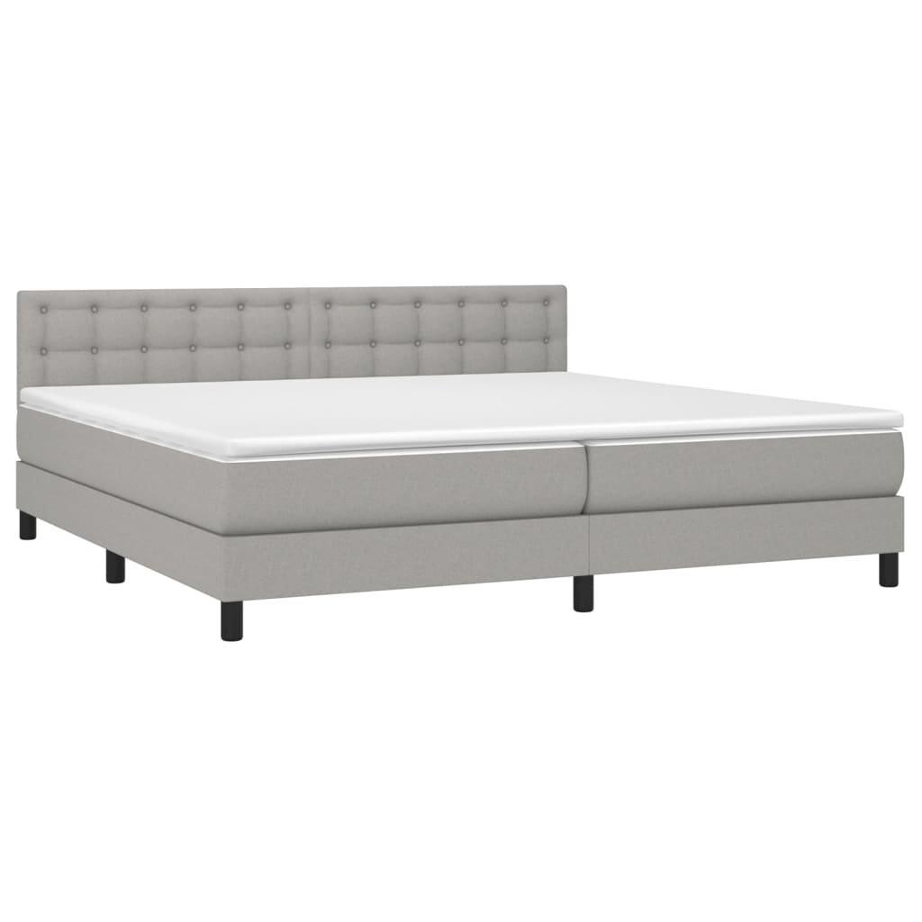 Krevet box spring s madracem LED svjetlosivi 200x200 cm tkanina