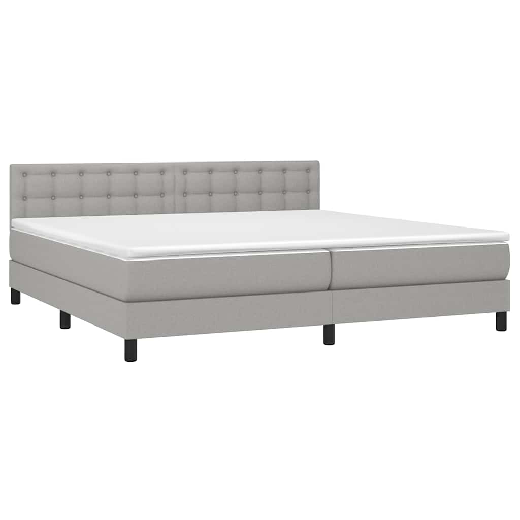 Krevet box spring s madracem LED svjetlosivi 200x200 cm tkanina