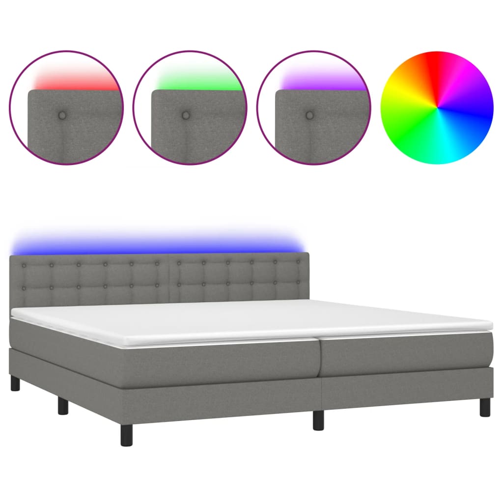 Krevet box spring s madracem LED tamnosivi 200x200 cm tkanina