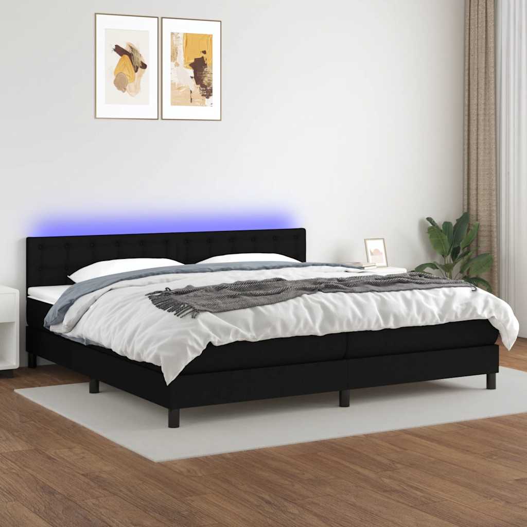 Krevet box spring s madracem LED crni 200x200 cm od tkanine