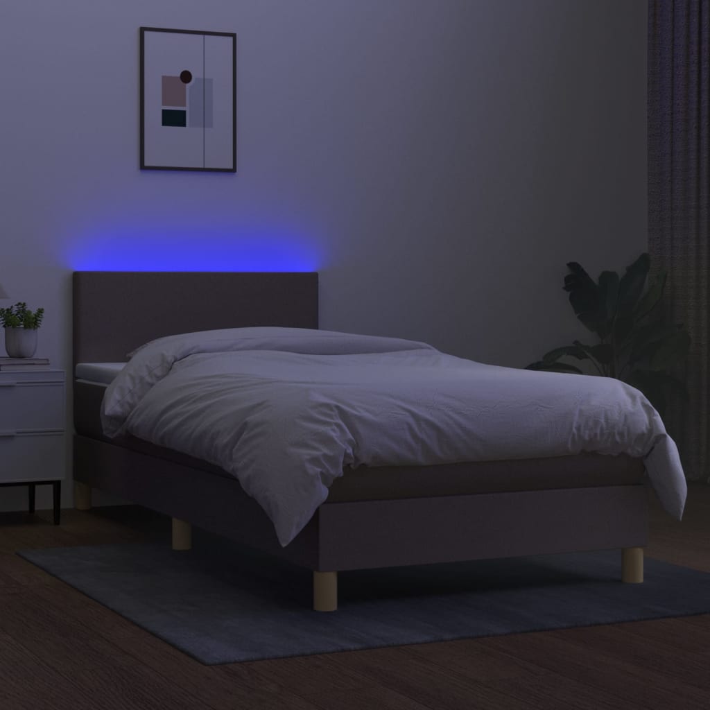 Krevet box spring s madracem LED smeđesivi 80 x 200 cm tkanina