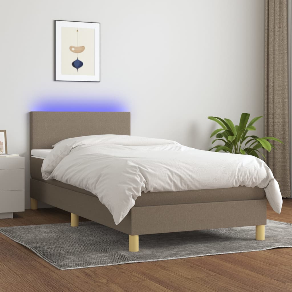 Krevet box spring s madracem LED smeđesivi 80 x 200 cm tkanina