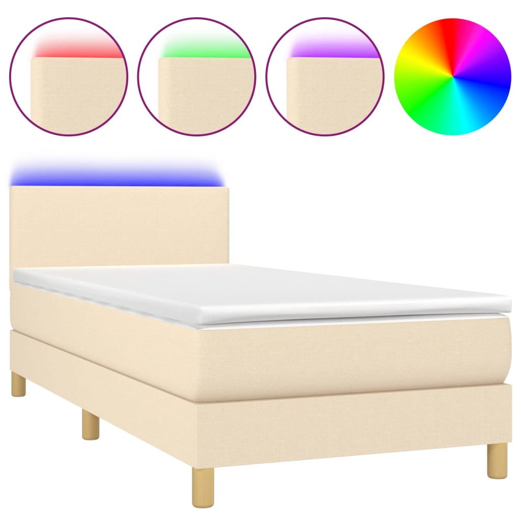 Krevet box spring s madracem LED krem 80 x 200 cm od tkanine