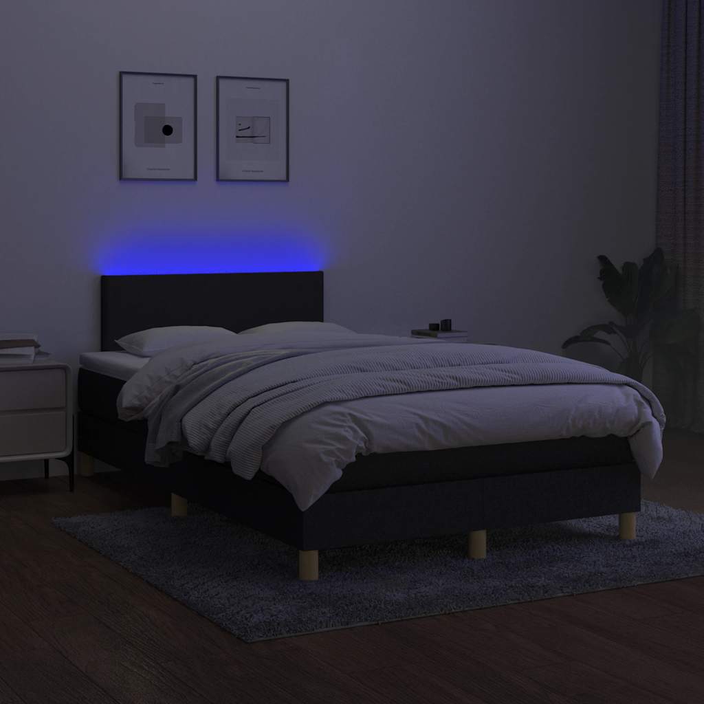Krevet box spring s madracem LED crni 120 x 200 cm od tkanine