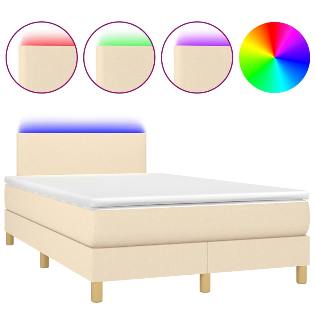 Krevet box spring s madracem LED krem 120 x 200 cm od tkanine