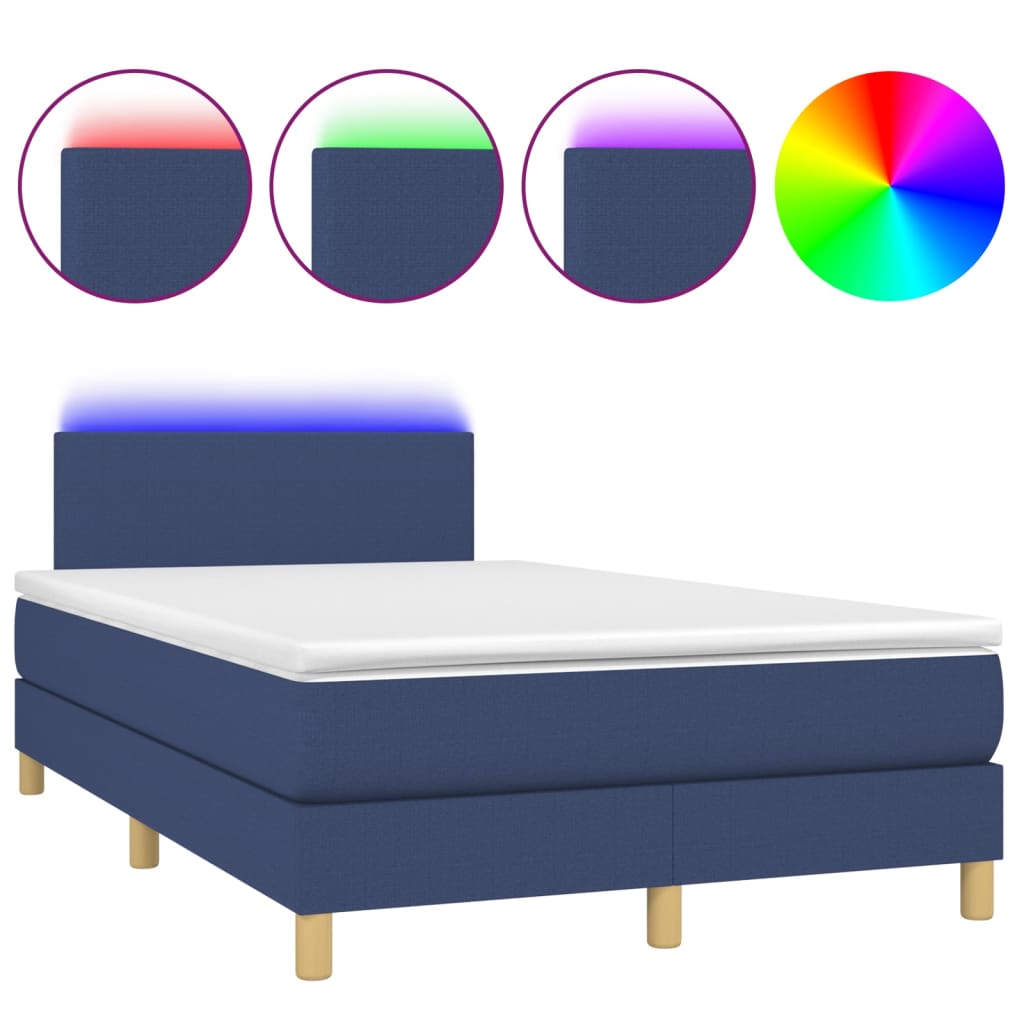 Krevet box spring s madracem LED plavi 120 x 200 cm od tkanine