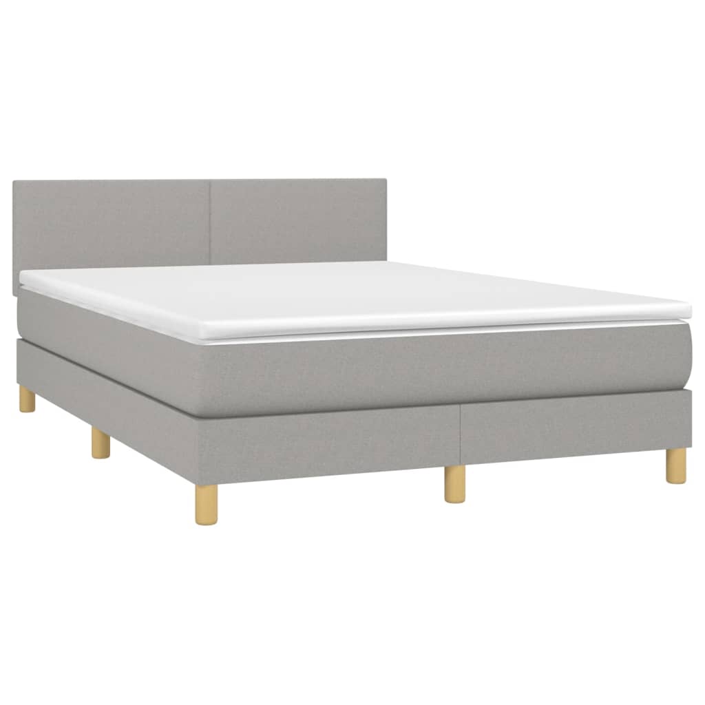 Krevet box spring s madracem LED svjetlosivi 140x190 cm tkanina