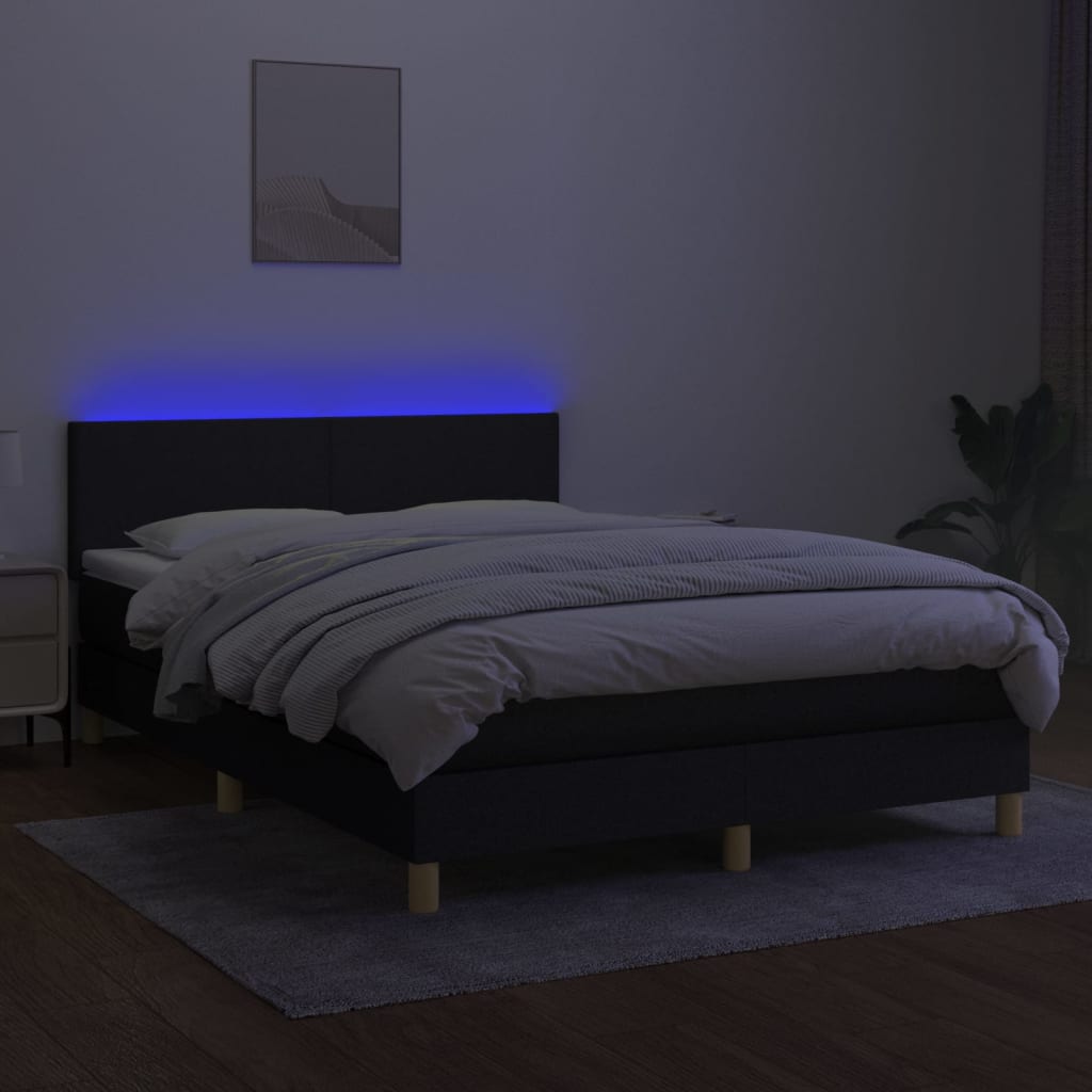 Krevet box spring s madracem LED crni 140x190 cm od tkanine