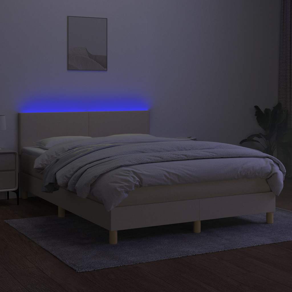 Krevet box spring s madracem LED krem 140x190 cm od tkanine