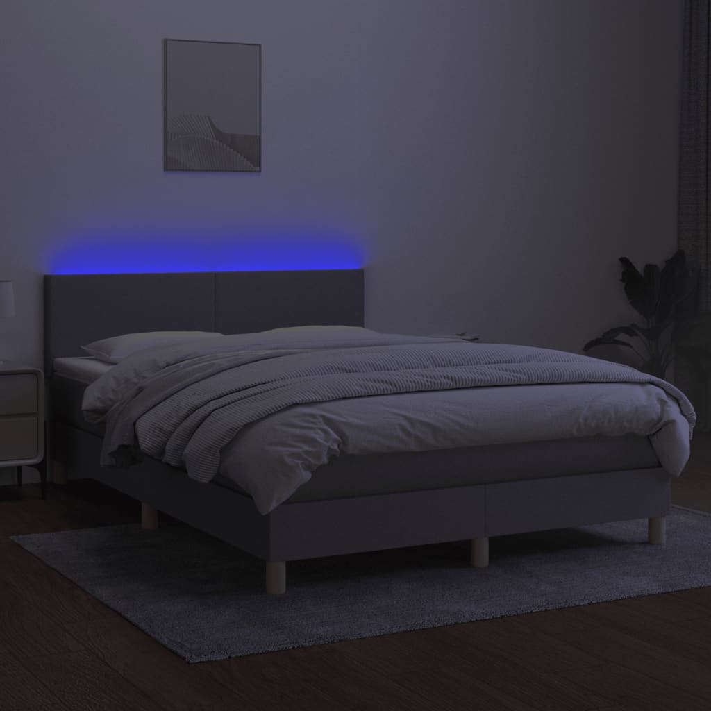 Krevet box spring s madracem LED svjetlosivi 140x200 cm tkanina