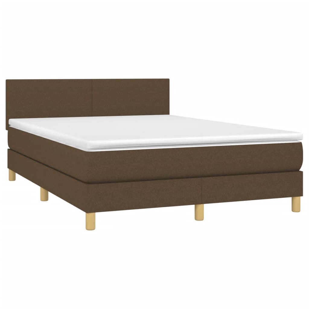 Krevet box spring s madracem LED tamnosmeđi 140x200 cm tkanina