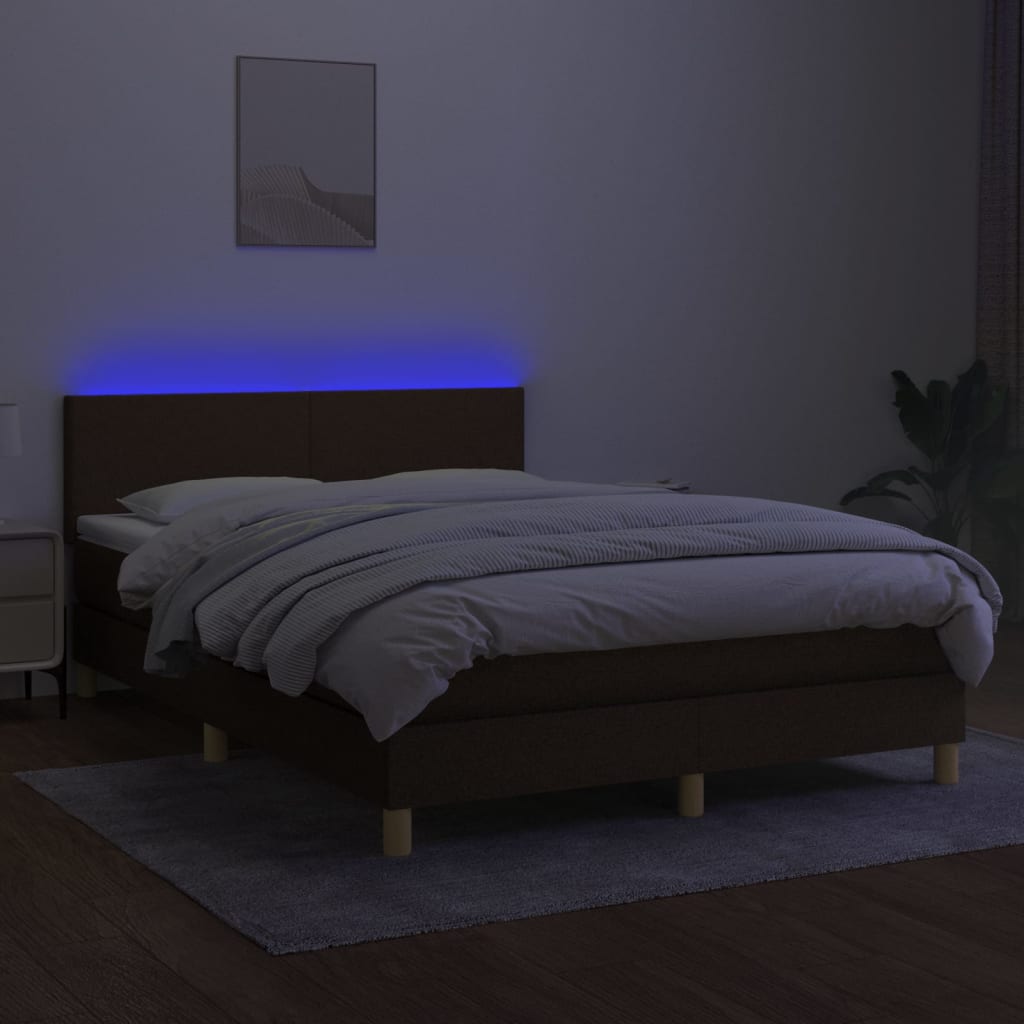Krevet box spring s madracem LED tamnosmeđi 140x200 cm tkanina