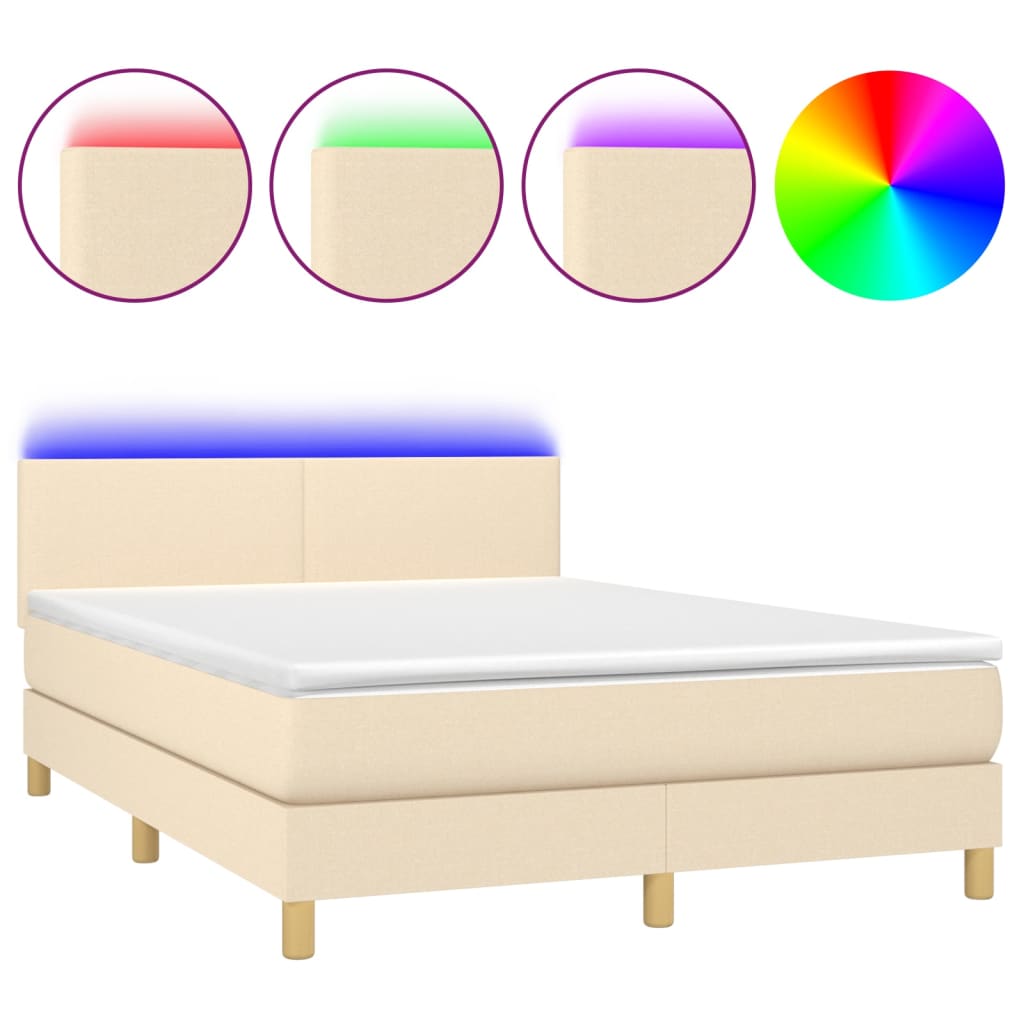 Krevet box spring s madracem LED krem 140x200 cm od tkanine