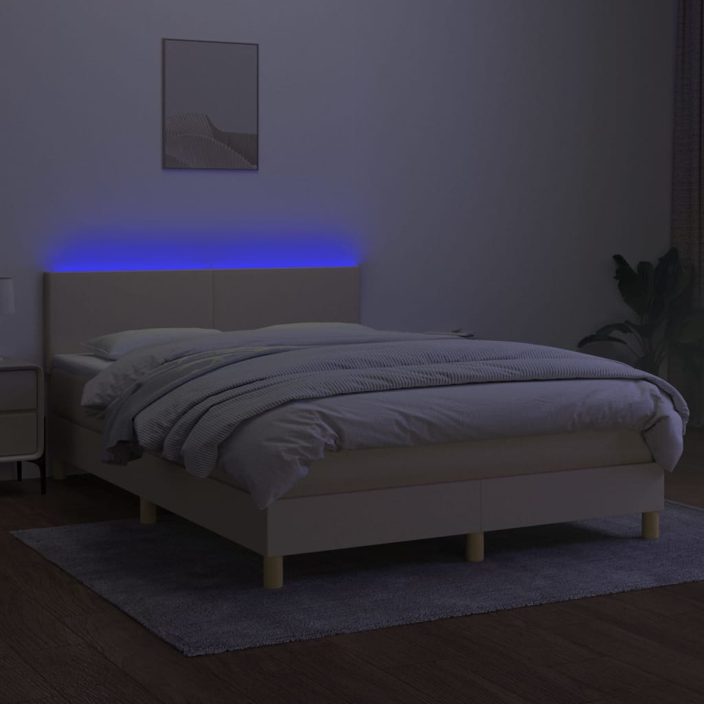 Krevet box spring s madracem LED krem 140x200 cm od tkanine