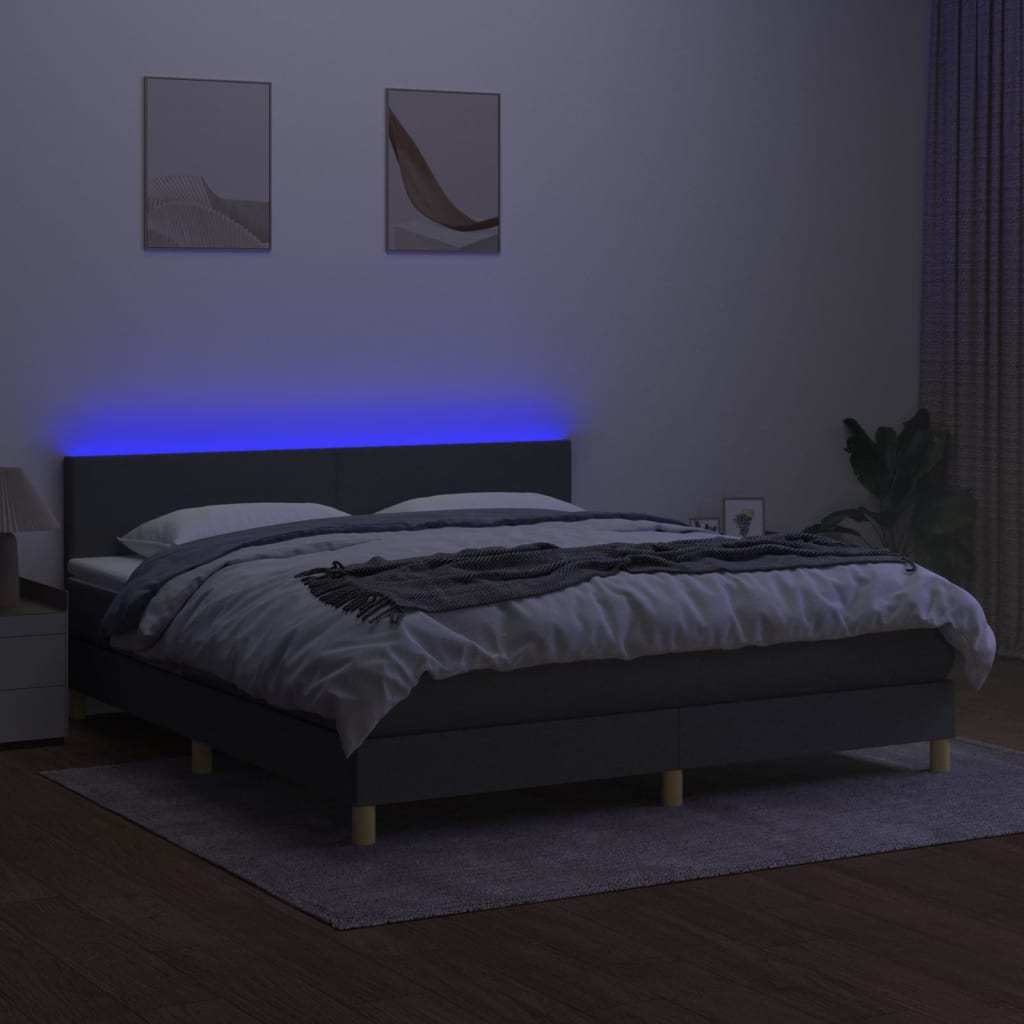 Krevet box spring s madracem LED tamnosivi 160x200 cm tkanina