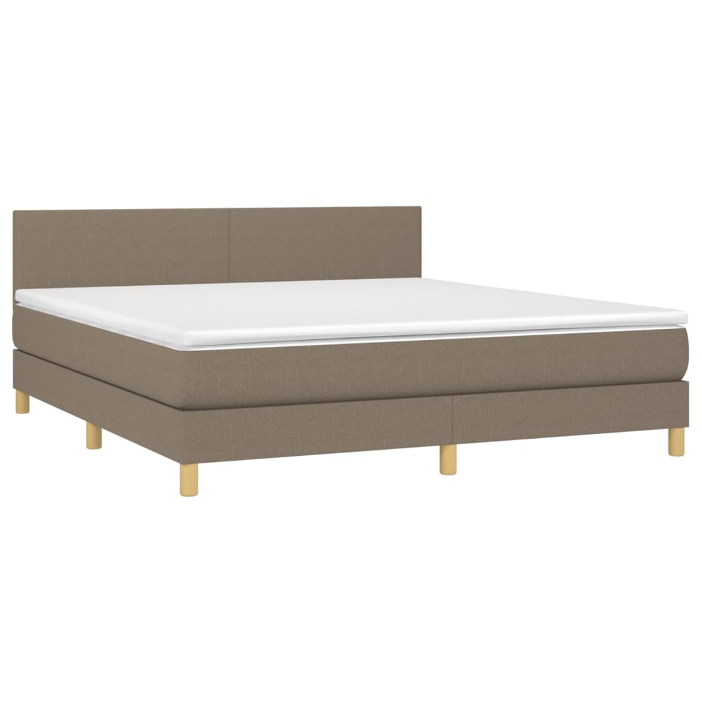 Krevet box spring s madracem LED smeđesivi 160x200 cm tkanina