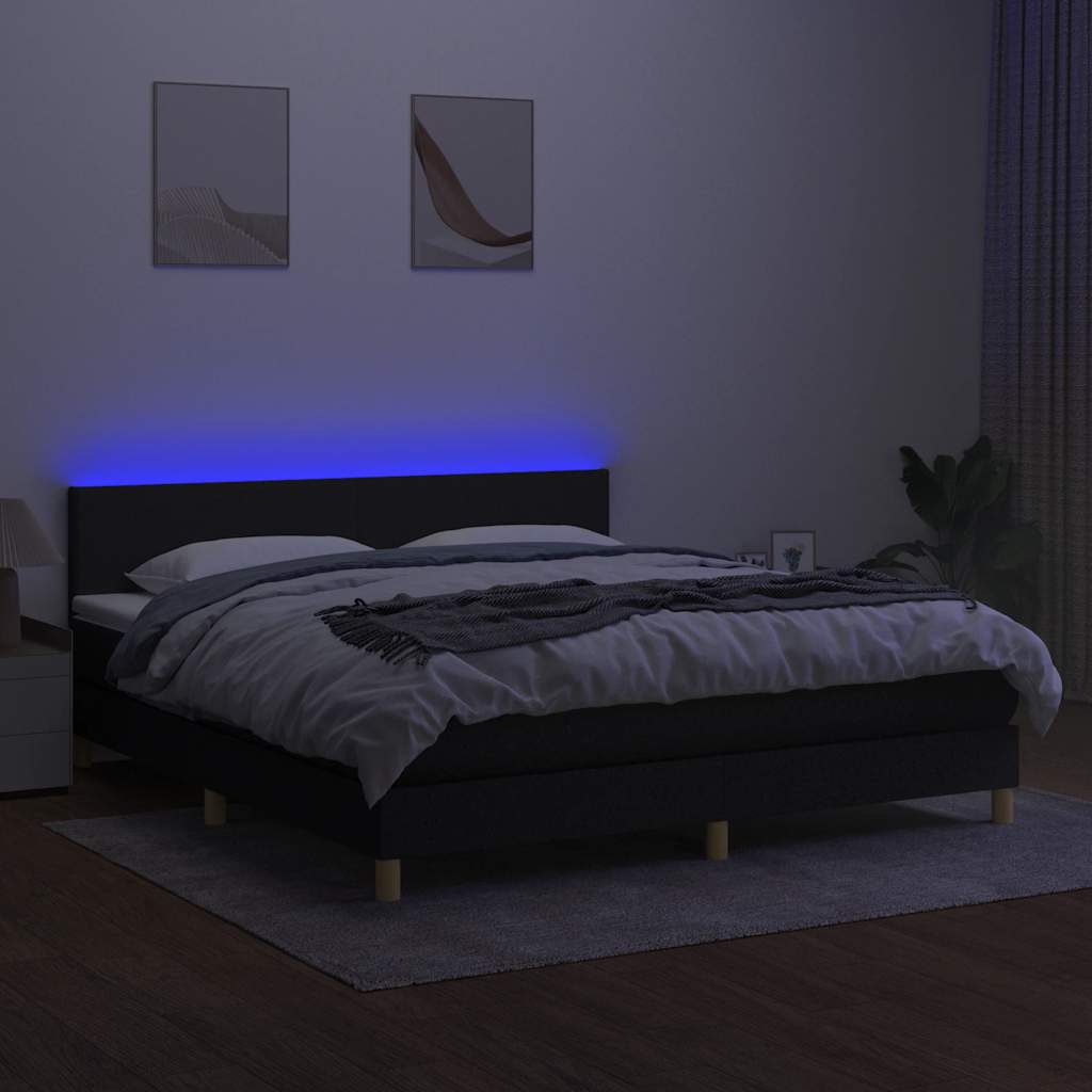Krevet box spring s madracem LED crni 180x200 cm od tkanine