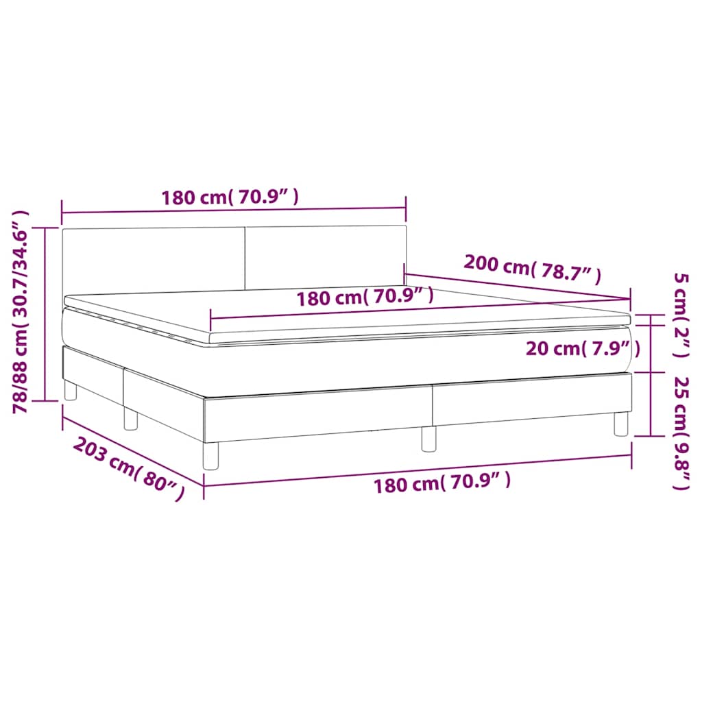 Krevet box spring s madracem LED crni 180x200 cm od tkanine