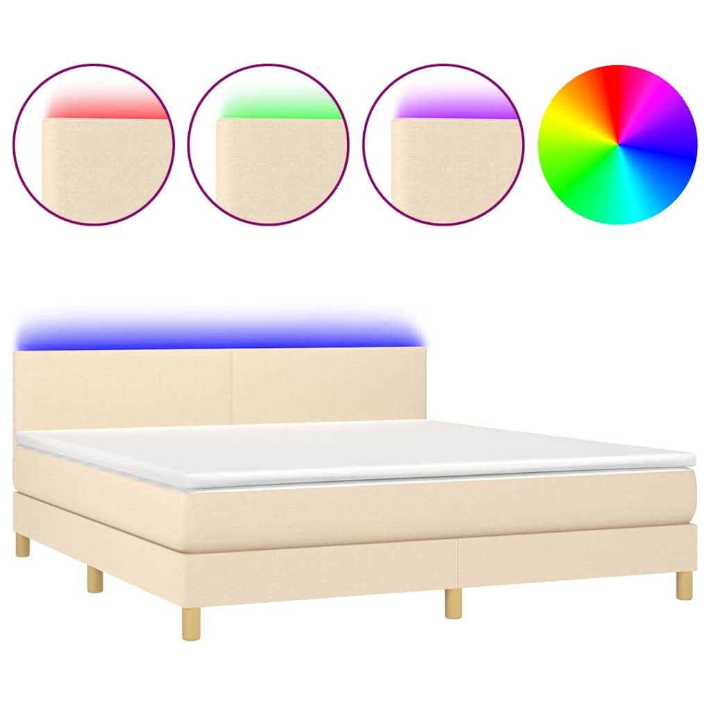 Krevet box spring s madracem LED krem 180x200 cm od tkanine
