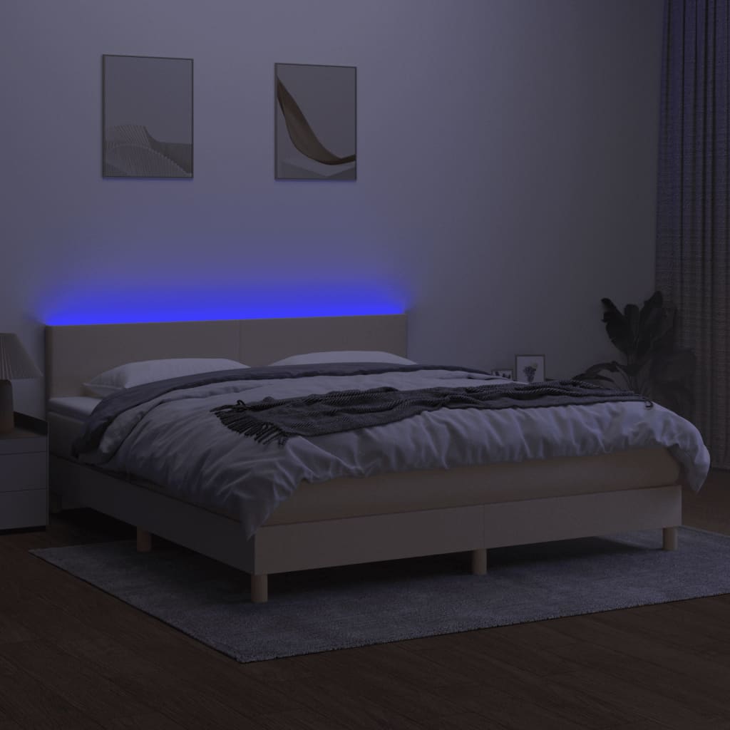 Krevet box spring s madracem LED krem 180x200 cm od tkanine