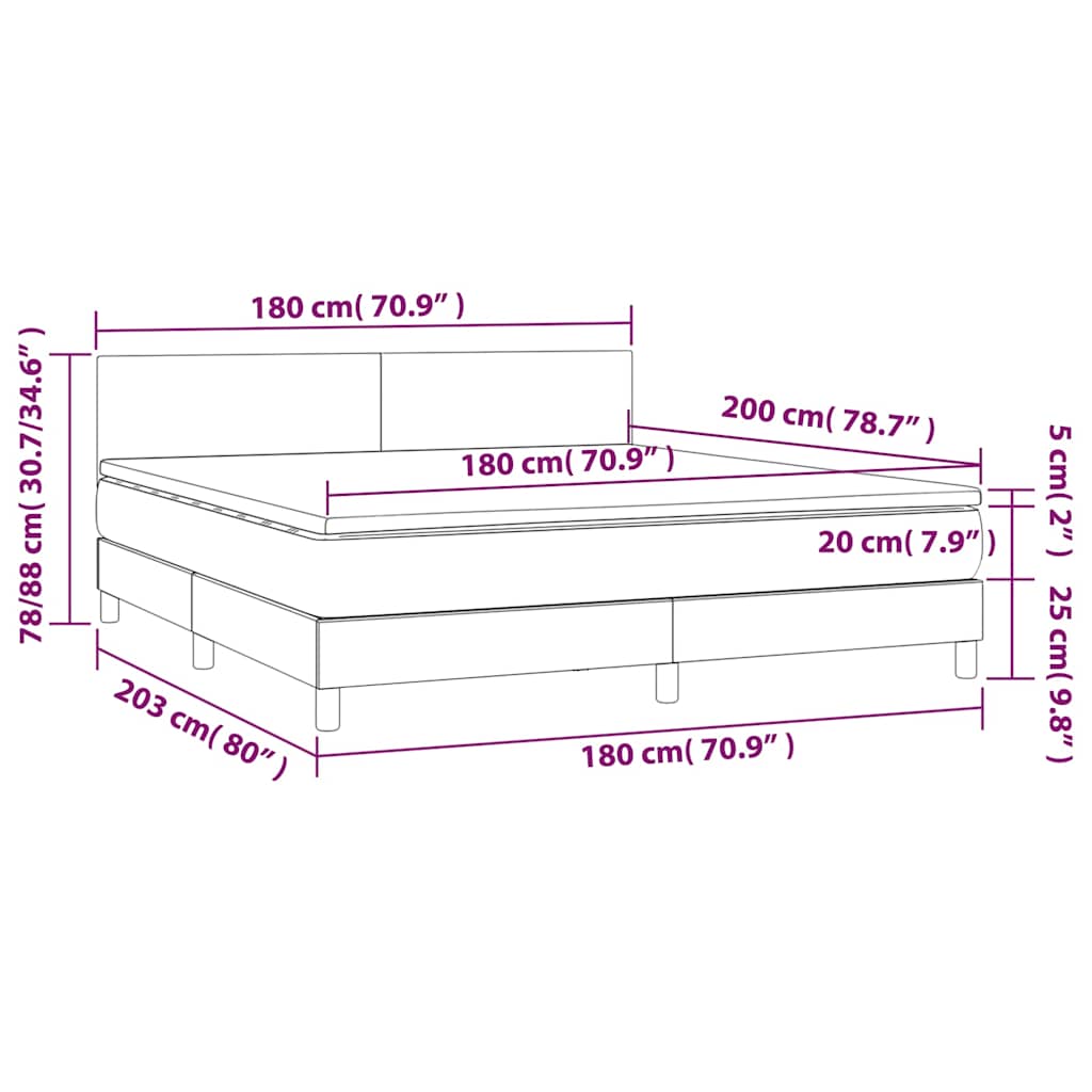 Krevet box spring s madracem LED krem 180x200 cm od tkanine