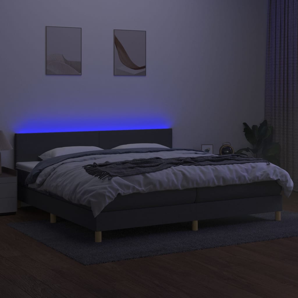 Krevet box spring s madracem LED tamnosivi 200x200 cm tkanina