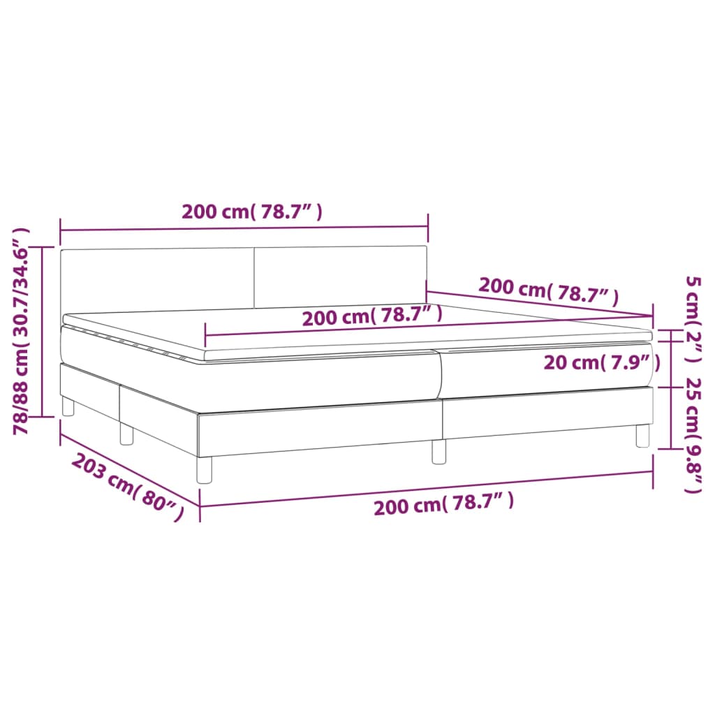 Krevet box spring s madracem LED tamnosivi 200x200 cm tkanina