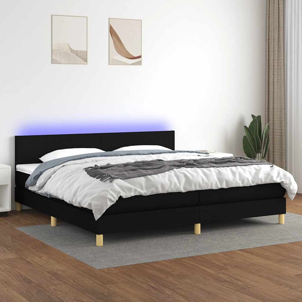 Krevet box spring s madracem LED crni 200x200 cm od tkanine