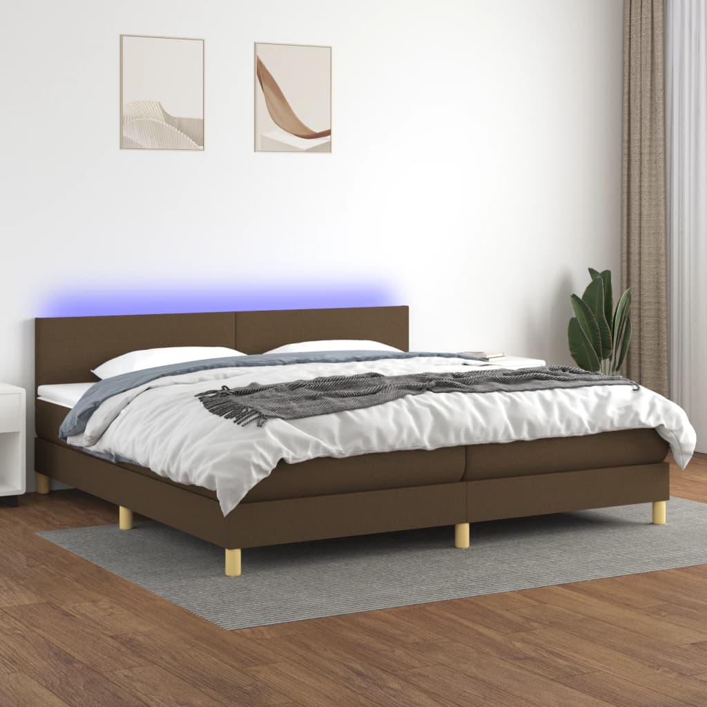 Krevet box spring s madracem LED tamnosmeđi 200x200 cm tkanina