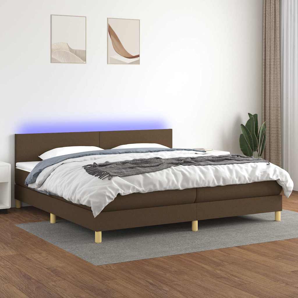 Krevet box spring s madracem LED tamnosmeđi 200x200 cm tkanina