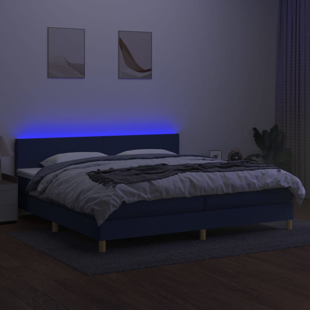 Krevet box spring s madracem LED plavi 200x200 cm od tkanine