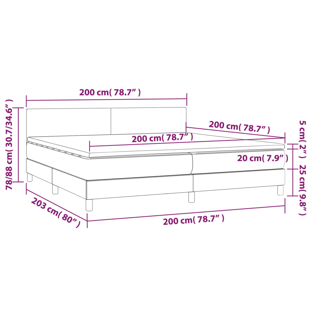 Krevet box spring s madracem LED plavi 200x200 cm od tkanine