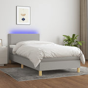 Krevet box spring s madracem LED svjetlosivi 100x200 cm tkanina