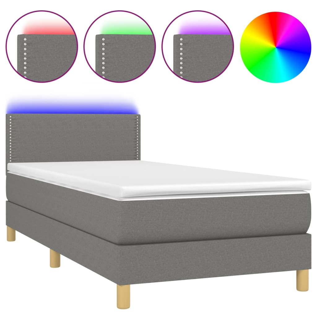 Krevet box spring s madracem LED tamnosivi 100x200 cm tkanina