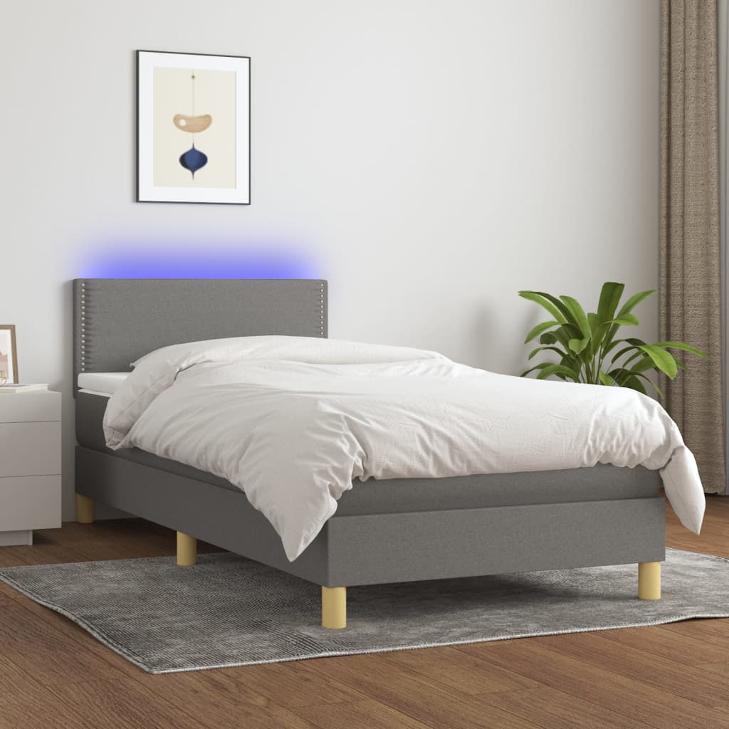 Krevet box spring s madracem LED tamnosivi 100x200 cm tkanina